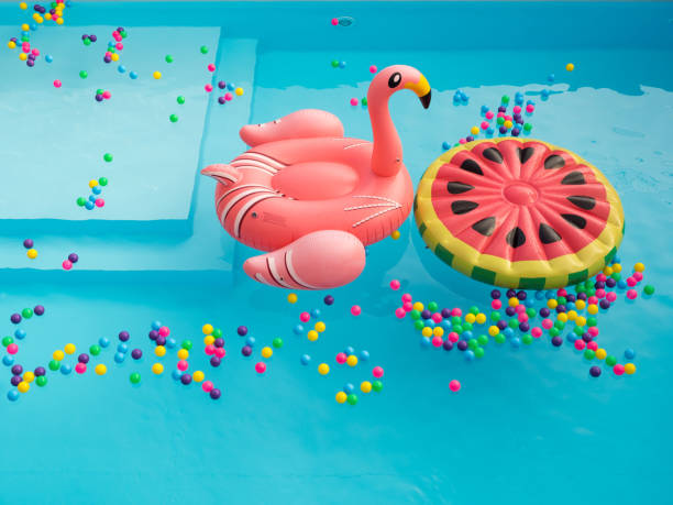 Giant Flamingo and watermelon Pool Float in swimming pool